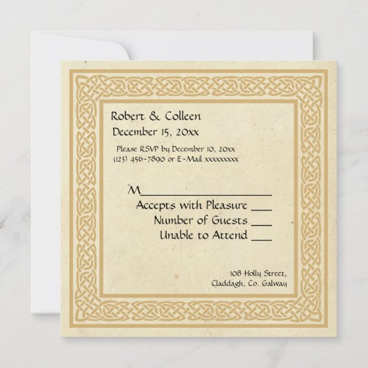 Invitation Conception celtique avec RSVP de mariage Claddagh (Dos)