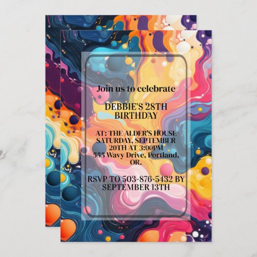 Invitation Conception colorée Wavy Design Anniversaire (Devant / Derrière)