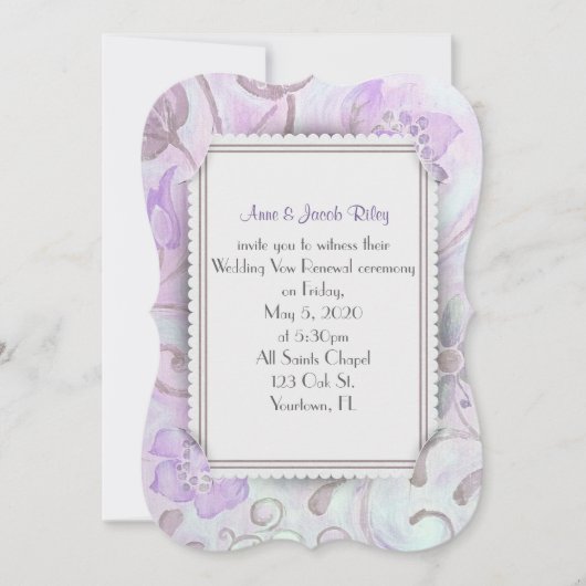 Invitation conception d'angle à ossature fleurie violette et  (Devant)