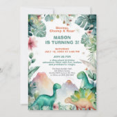 Invitation Conception d'anniversaire de dinosaure à l'aquarel (Devant)
