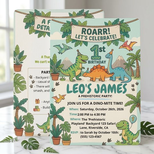 Invitation Conception d'anniversaire de dinosaure Stomp Chomp