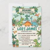 Invitation Conception d'anniversaire de dinosaure Stomp Chomp (Devant)