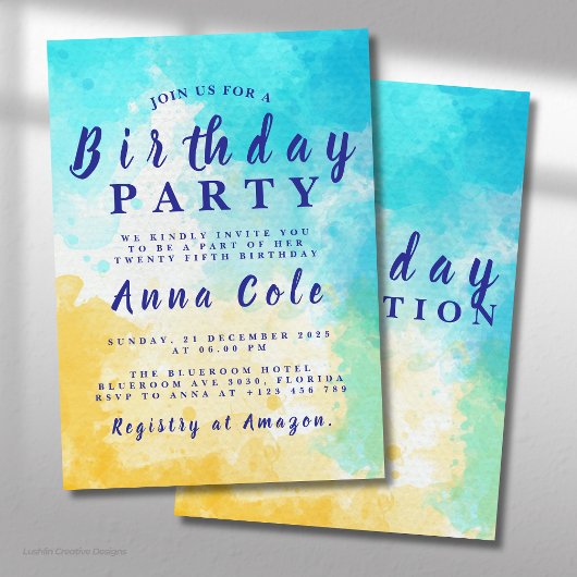 Invitation Conception d'anniversaire de plage et d'océan à l'