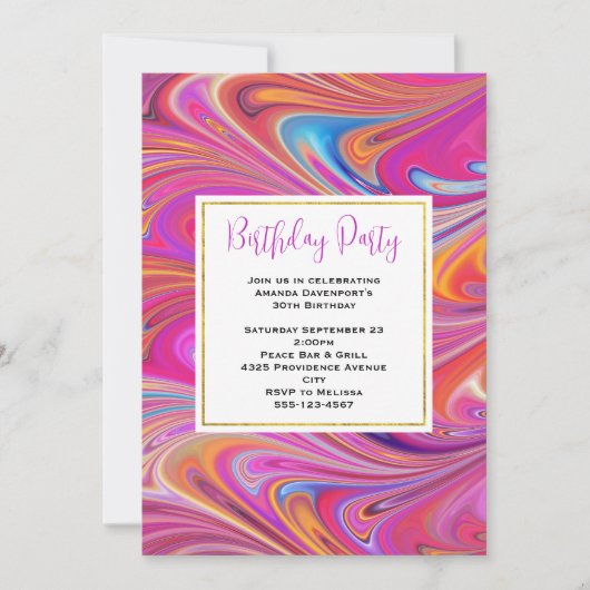 Invitation Conception d'anniversaire tourbillonnante rose et (Devant)