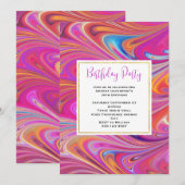 Invitation Conception d'anniversaire tourbillonnante rose et (Devant / Derrière)