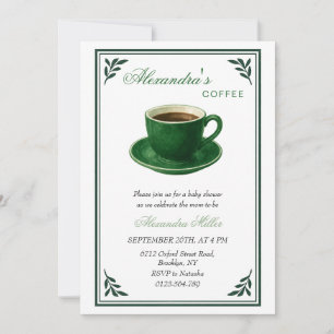 Invitation Conception de Baby Shower avec tasse de café vert