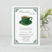 Invitation Conception de Baby Shower avec tasse de café vert (Debout devant)