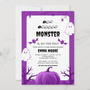 Invitation Conception de Baby Shower Halloween Monstre Violet