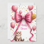 Invitation Conception de Baby Shower Rose pour Bébé Chat Douc (Devant)