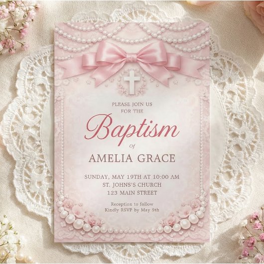 Invitation Conception de carton d'invitation de baptême Pink