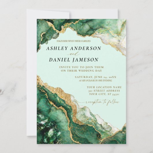 Invitation Conception de carton d'invitation de mariage vert  (Devant)