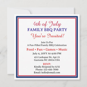 Invitation Conception de célébration patriotique du 4 juillet