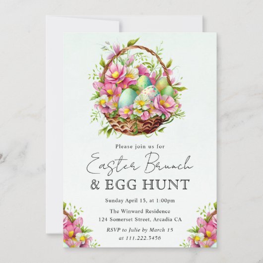 Invitation Conception de chasse aux œufs de brunch de Pâques  (Devant)