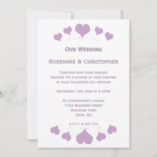 Invitation Conception de cœurs de lilas pour mariage (Devant)