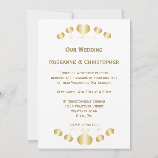 Invitation Conception de cœurs en or pour mariage (Devant)