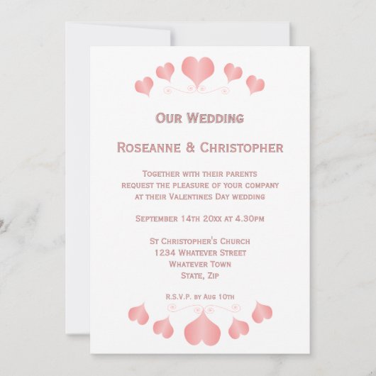 Invitation Conception de cœurs roses pour mariage (Devant)