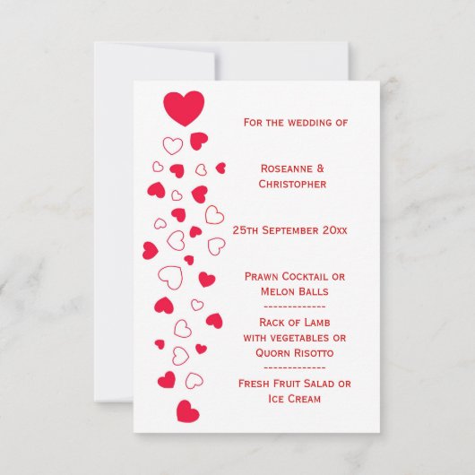 Invitation Conception de cœurs rouges Menu de mariage de la S (Dos)