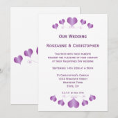 Invitation Conception de cœurs violets pour un mariage (Devant / Derrière)