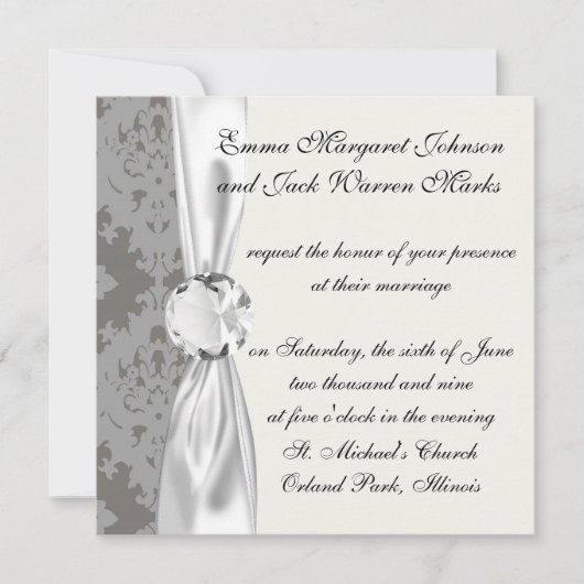 Invitation conception de damas en diamant gris (Devant)