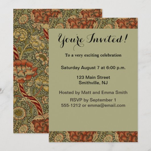 Invitation Conception de damas floral anglais William Morris (Devant / Derrière)