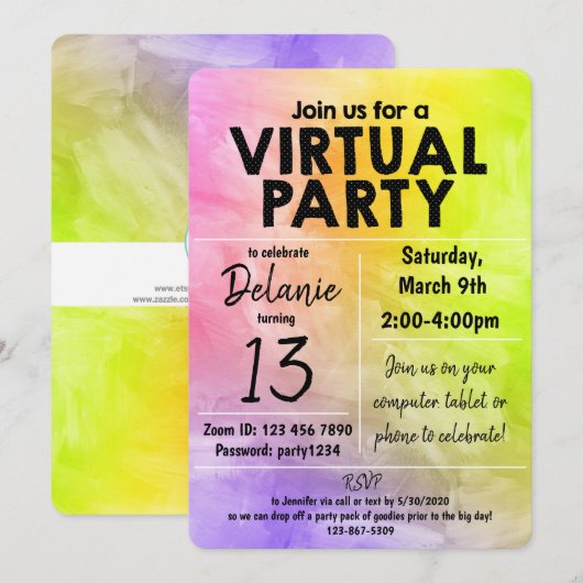 Invitation Conception de design aquarelle pour fête d'anniver (Devant / Derrière)