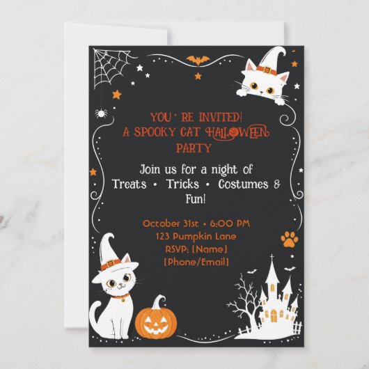 Invitation Conception de dos d'invitation de chat Halloween | (Devant)