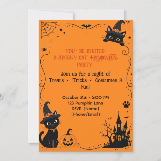 Invitation Conception de dos d'invitation de chat Halloween | (Devant)