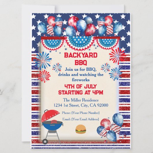 Invitation Conception de fête BBQ pour la fête de l'indépenda (Devant)