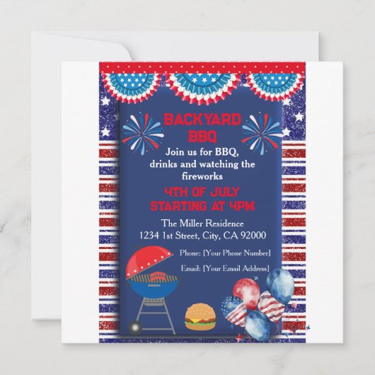 Invitation Conception de fête BBQ pour la fête de l'indépenda (Devant)