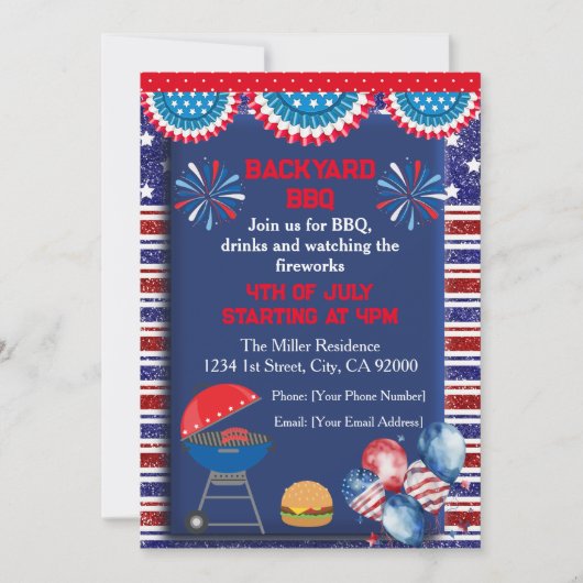 Invitation Conception de fête BBQ pour la fête de l'indépenda (Devant)