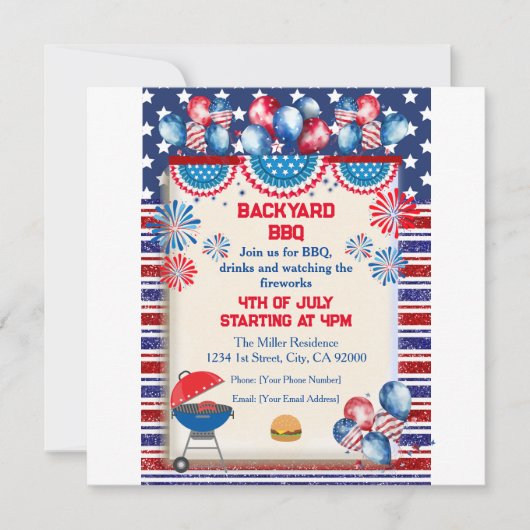 Invitation Conception de fête BBQ pour la fête de l'indépenda (Devant)