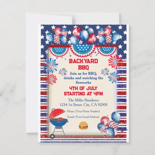 Invitation Conception de fête BBQ pour la fête de l'indépenda (Devant)