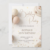 Invitation Conception de fête d'anniversaire beige et or mini (Devant)