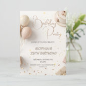 Invitation Conception de fête d'anniversaire beige et or mini (Debout devant)
