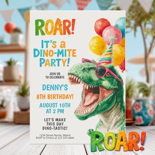 Invitation Conception de fête d'anniversaire Dino-Mite