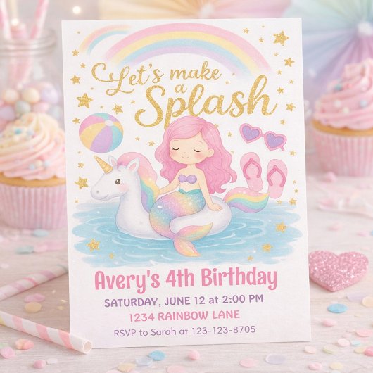 Invitation Conception de fête d'anniversaire licorne sirène p