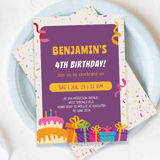 Invitation Conception de gâteau et de cadeaux pour fête d'ann
