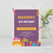 Invitation Conception de gâteau et de cadeaux pour fête d'ann (Debout devant)
