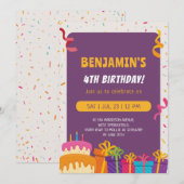 Invitation Conception de gâteau et de cadeaux pour fête d'ann (Devant / Derrière)