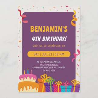 Invitation Conception de gâteau et de cadeaux pour fête d'ann