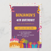 Invitation Conception de gâteau et de cadeaux pour fête d'ann (Devant)