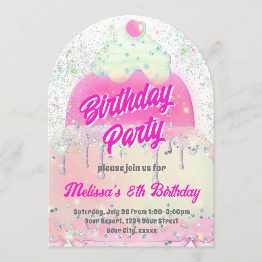 Invitation Conception de gros gâteau fille Fête d'anniversair (Devant)