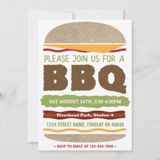 Invitation Conception de hamburger pour BBQ d'été dans la cou (Devant)