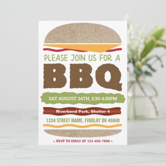 Invitation Conception de hamburger pour BBQ d'été dans la cou (Debout devant)