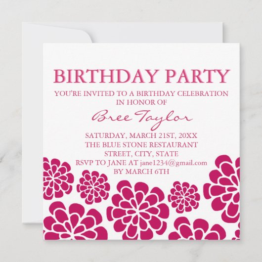 Invitation Conception de la fleur rose Mood Anniversaire Invi (Devant)