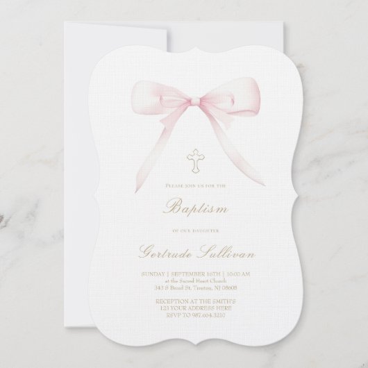 Invitation conception de l'arc rose | Baptême (Devant)