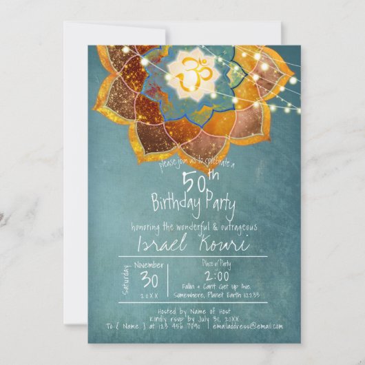 Invitation Conception de mandala de fleur Om dorée 50e annive (Devant)