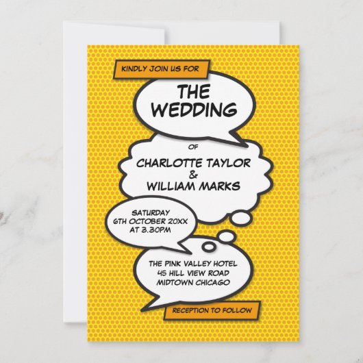 Invitation Conception de mariage de bande dessinée de plaisir (Devant)