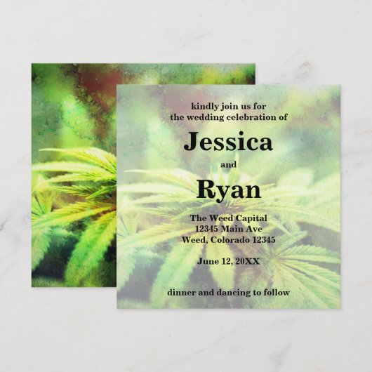 Invitation Conception de mariage de marijuana non traditionne (Devant / Derrière)