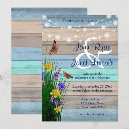 Invitation Conception de Mariage Fleur sauvage en bois (Devant / Derrière)